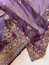 Purple Tissue partywear embroidered suit set unstitched