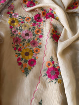 Sunflower Embroidery Crush tissue Silk Dress material