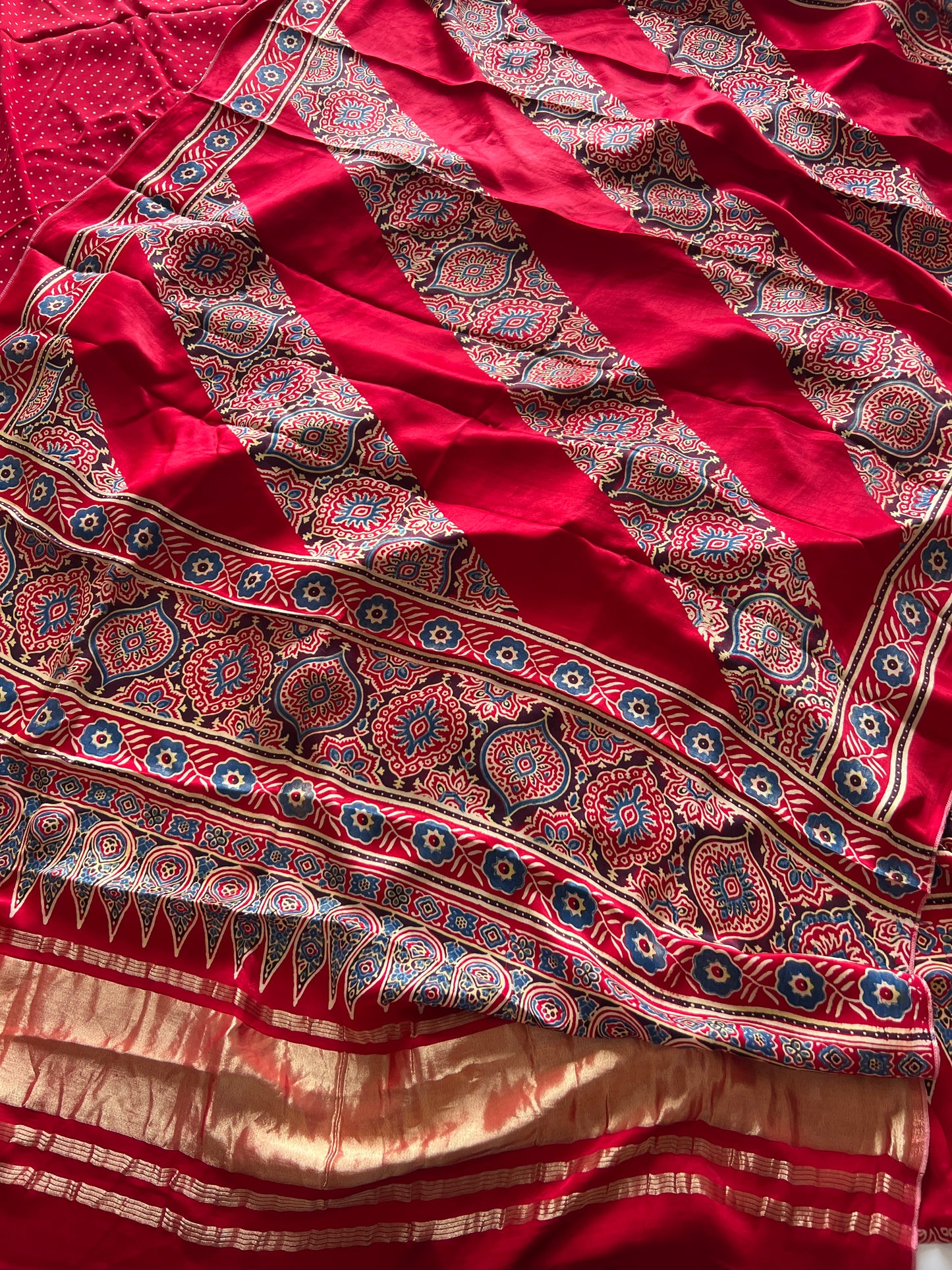 Ajrakh Handblock print 3 pc fabric Unstitched suit set