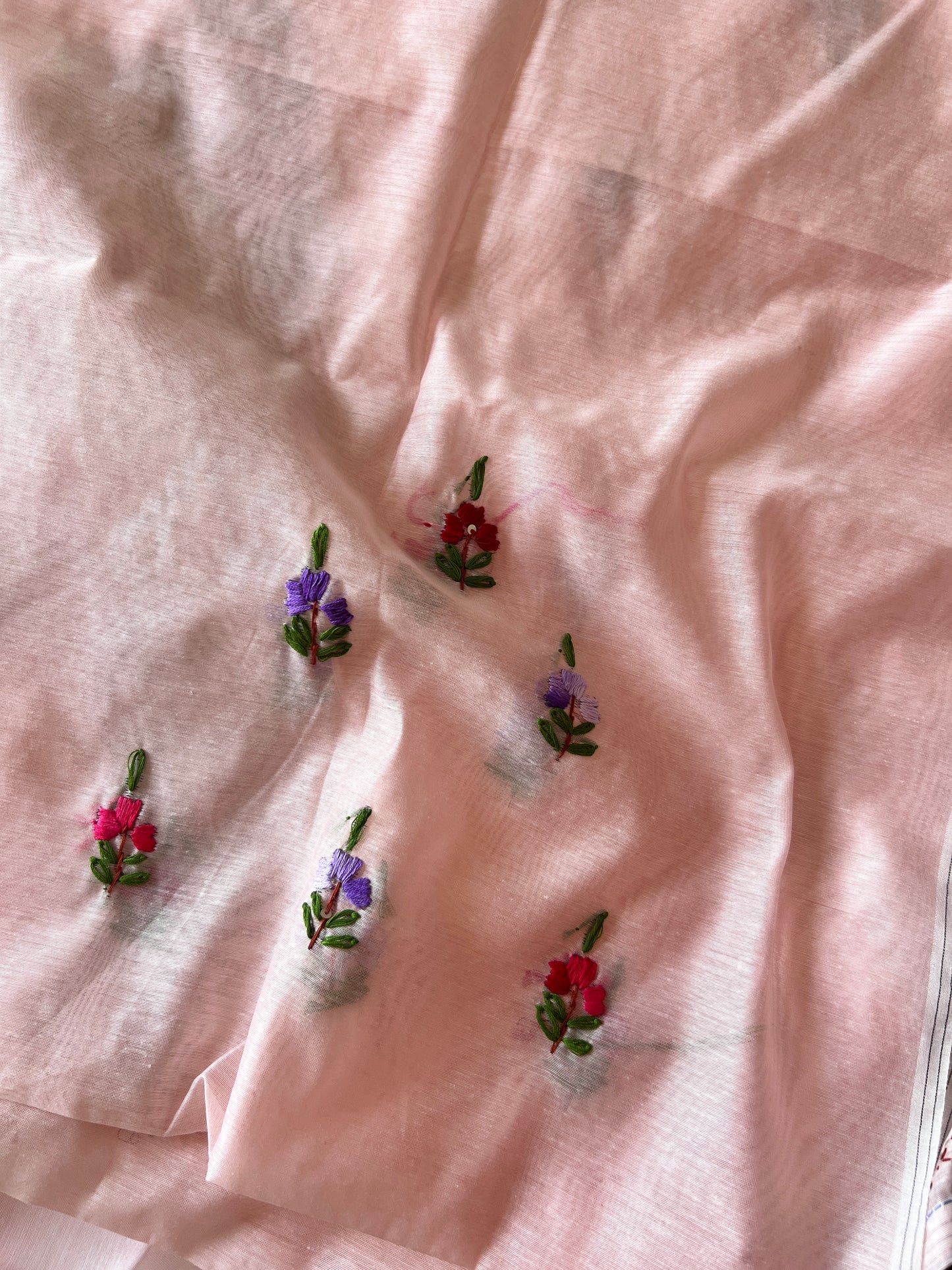 Very light pink knot embroidery Unstitched suit material