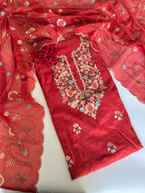Mul chanderi full embroidery dupatta thread work unstitched suit