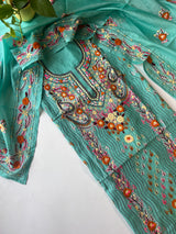 Chanderi Phulkari embroidery Unstitched suit material