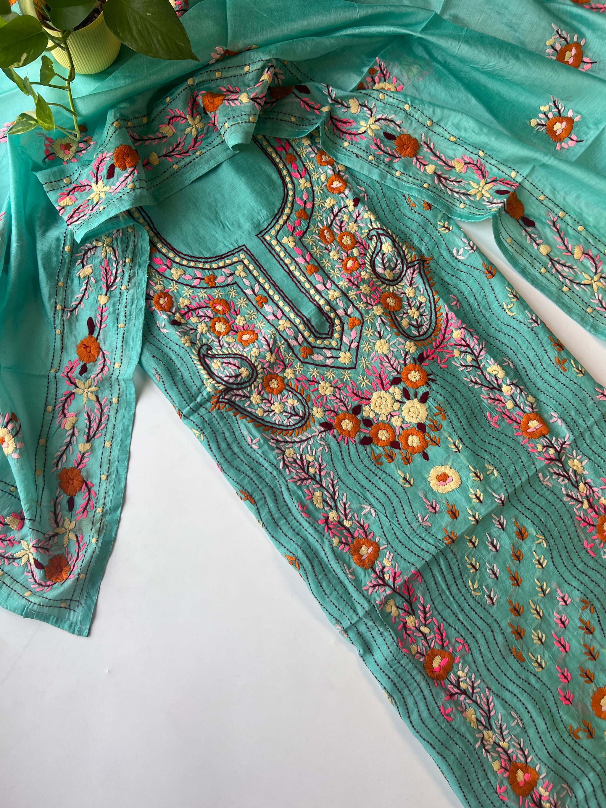Chanderi Phulkari embroidery Unstitched suit material
