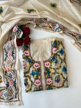 Chanderi Phulkari embroidery Unstitched suit material