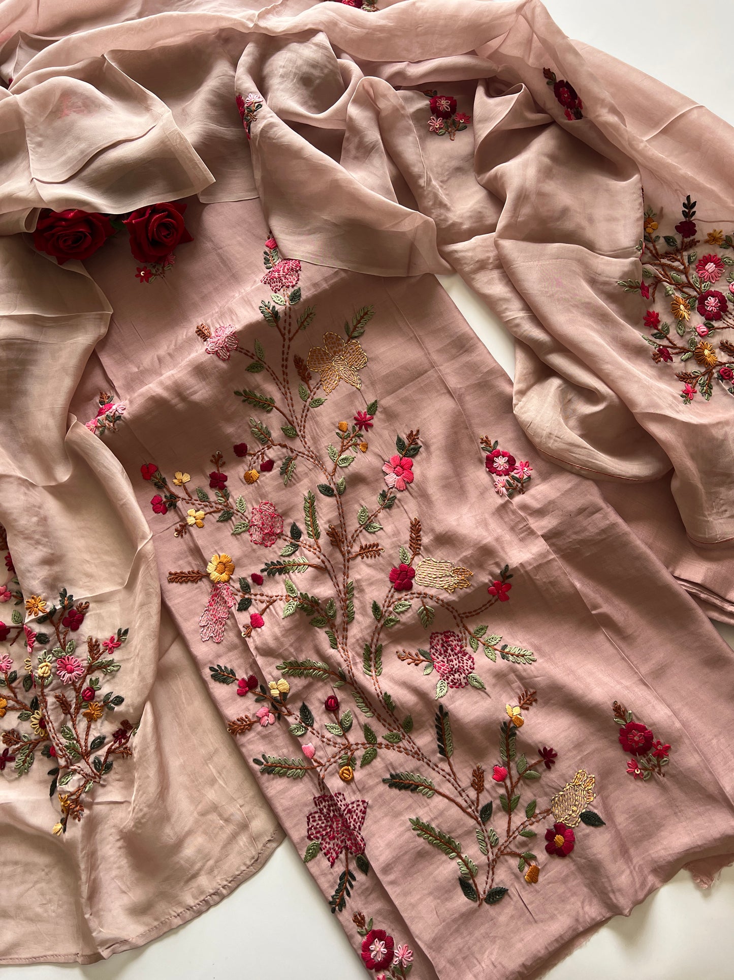 Knot embroidery Masleen Silk Designer Unstitched suit