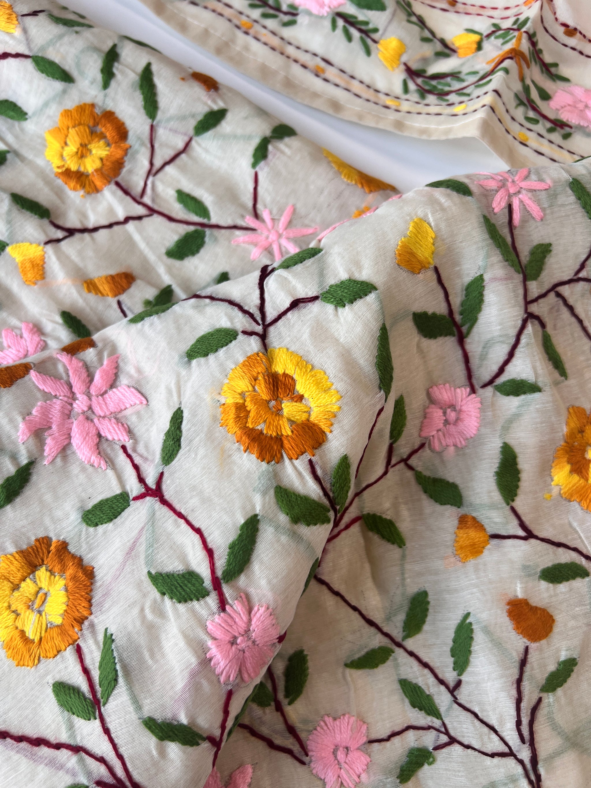 Chanderi Phulkari embroidery Unstitched suit material