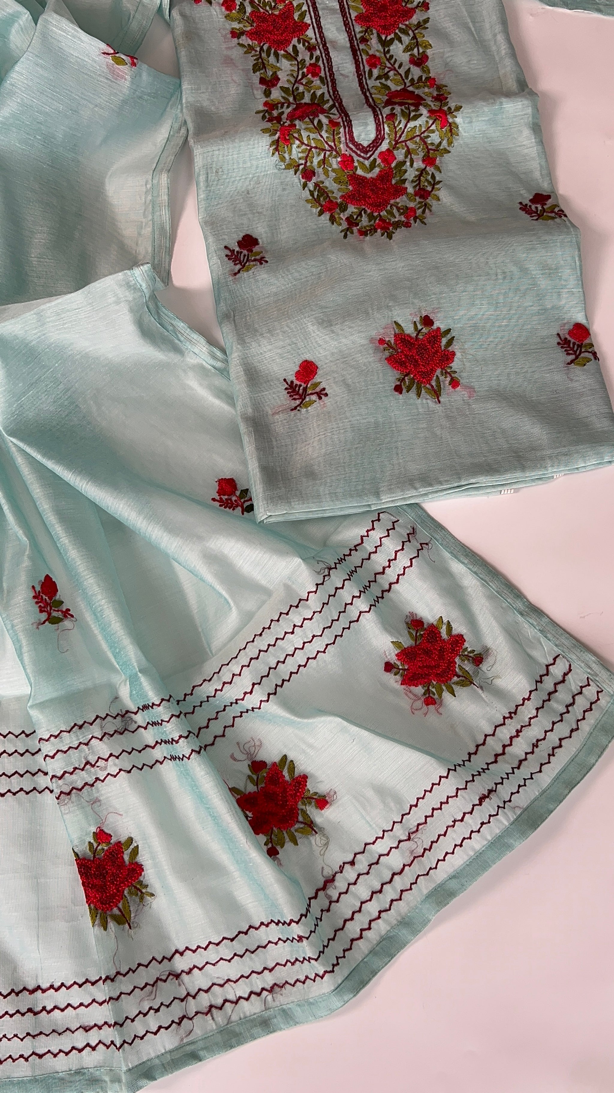 Chanderi knot embroidery Unstitched suit material