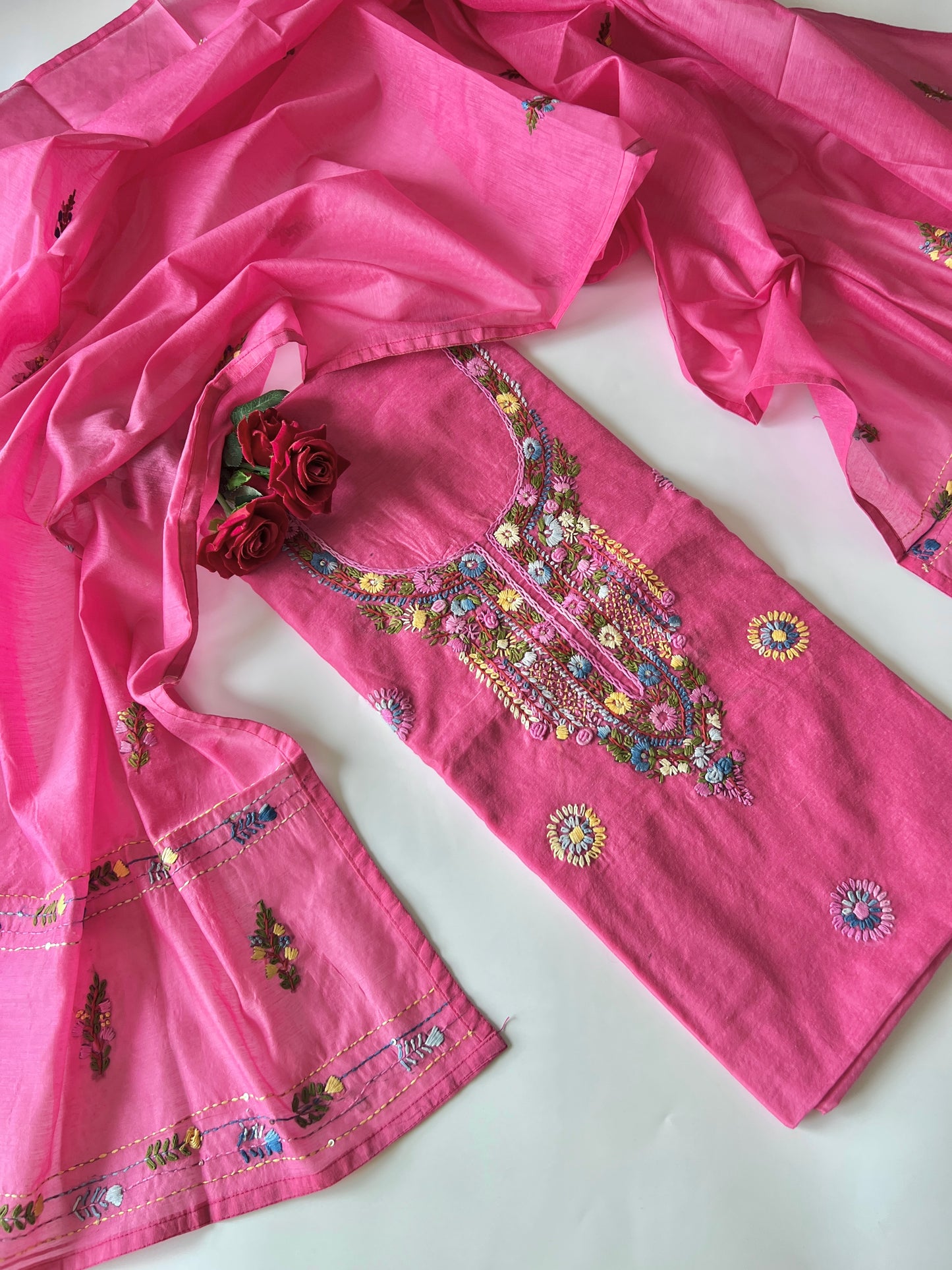 Knot embroidery Unstitched suit material 2 pc