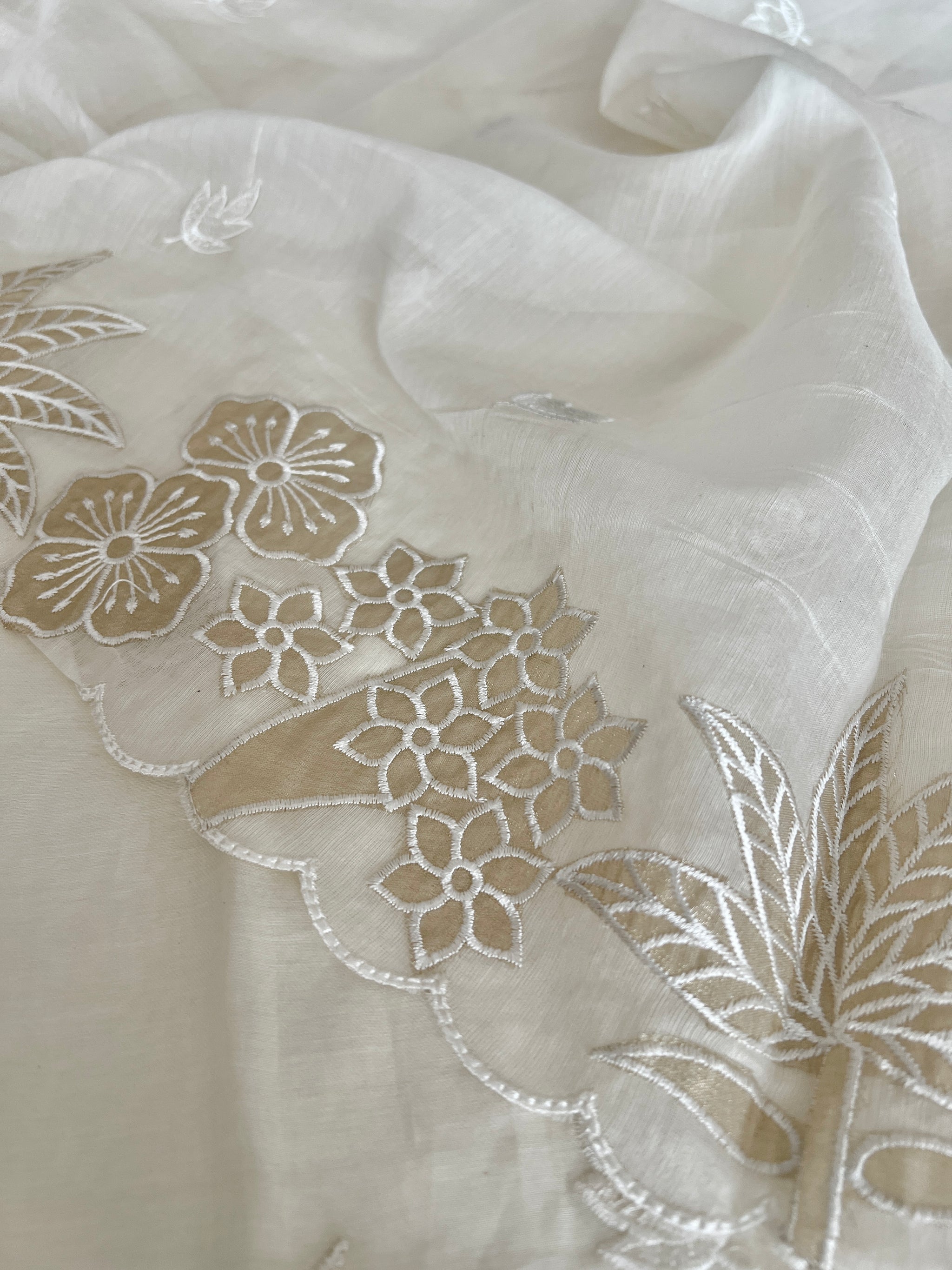 Pure Banarasi Mul Satin Kurta dupatta set with Tissue cutwork embroidery