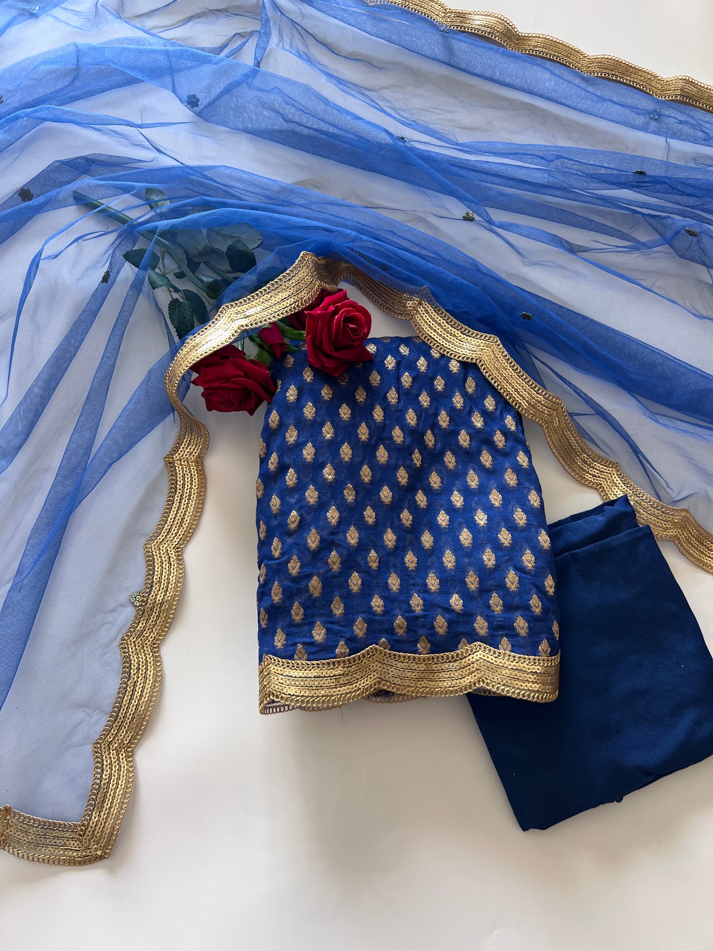 Blue Banarsi Georgette Embroidered Unstitched Suit set