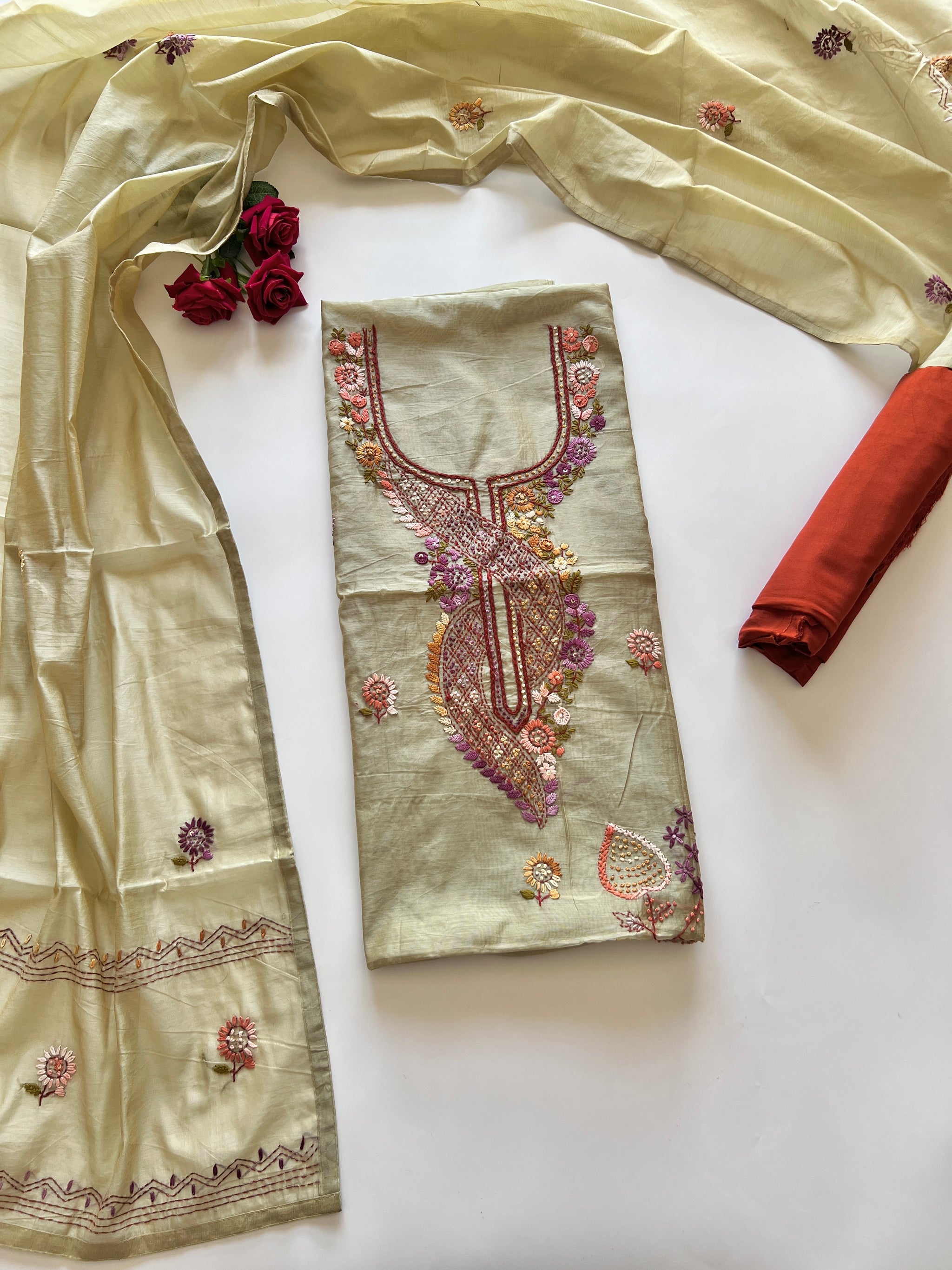 Knot embroidery Unstitched suit material