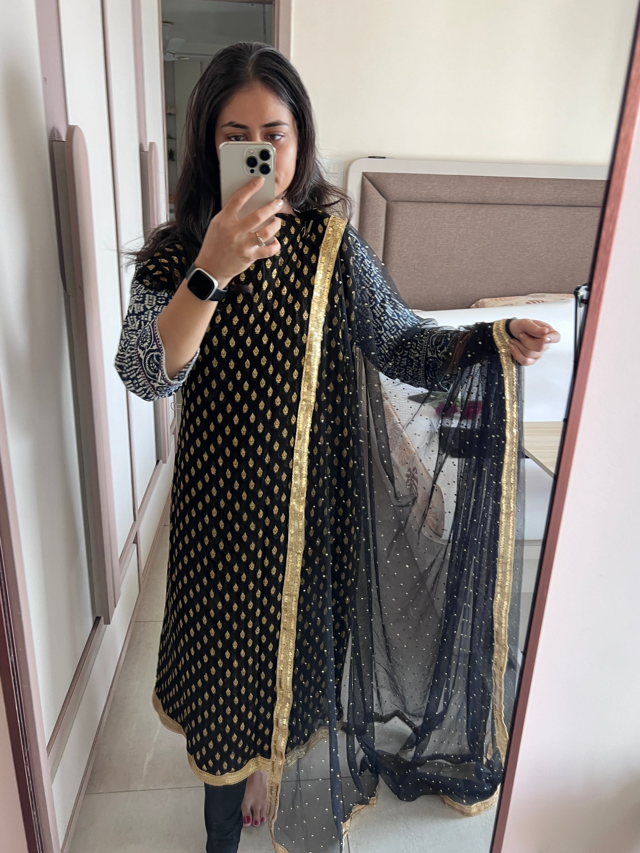 Black Banarsi Georgette Embroidered Unstitched Suit set
