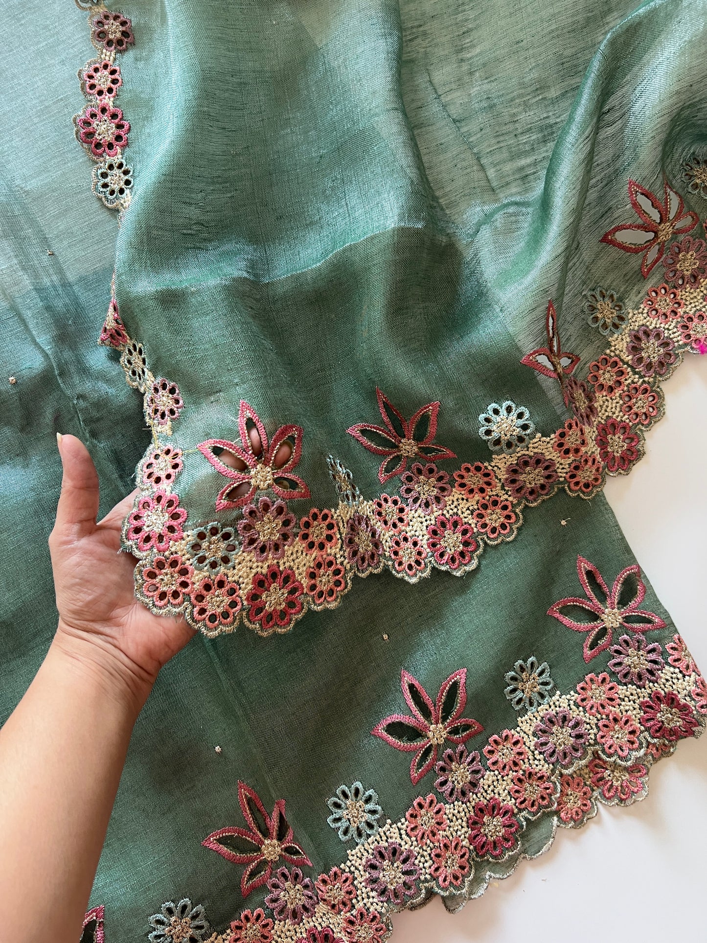 Pure Linen Tissue Cutwork designer unstitched dress material
