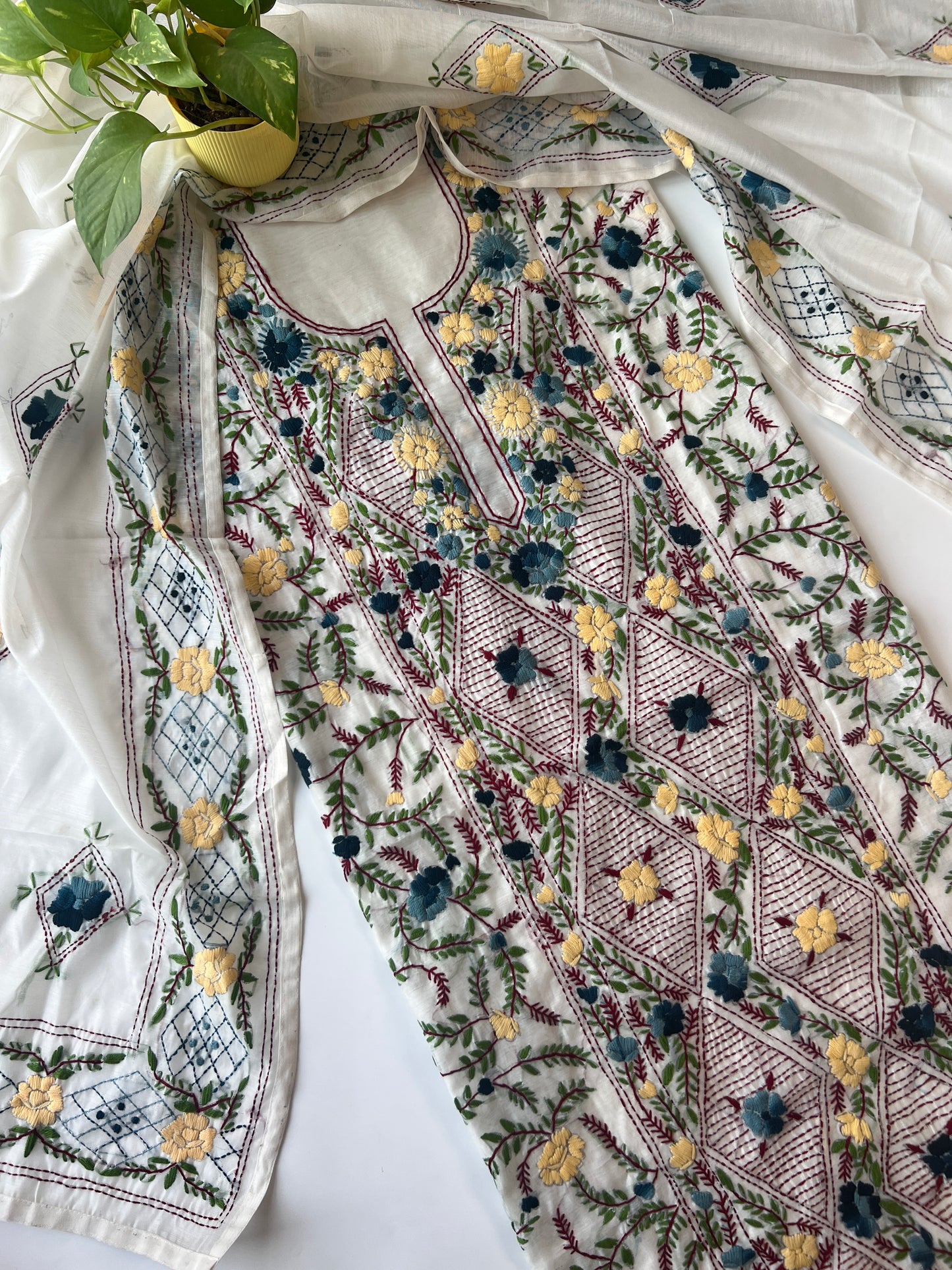 Chanderi Phulkari embroidery Unstitched suit material