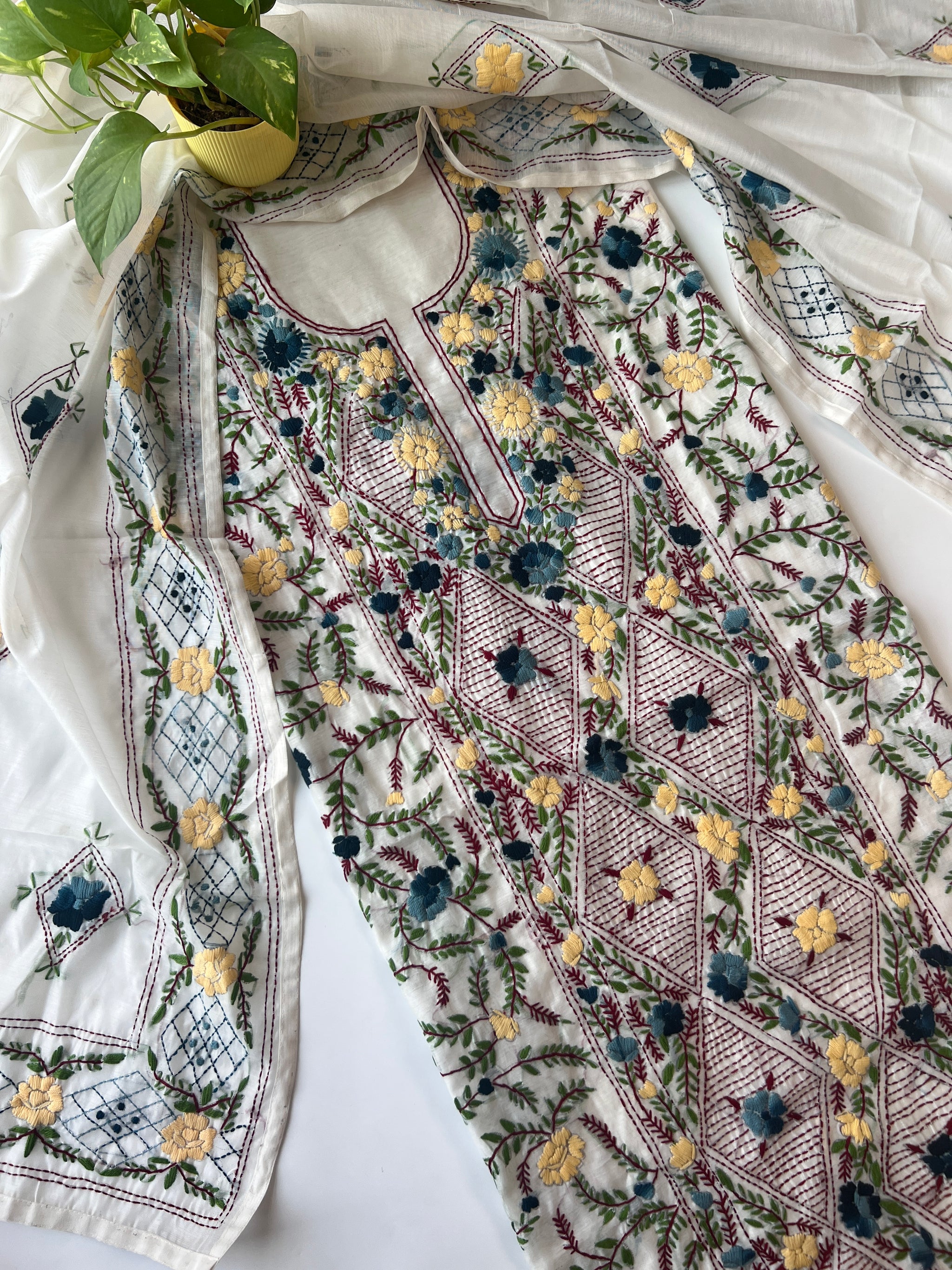 Chanderi Phulkari embroidery Unstitched suit material