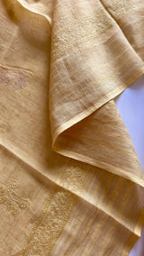 Yellow Pure Linen embroidered premium unstitched dress material