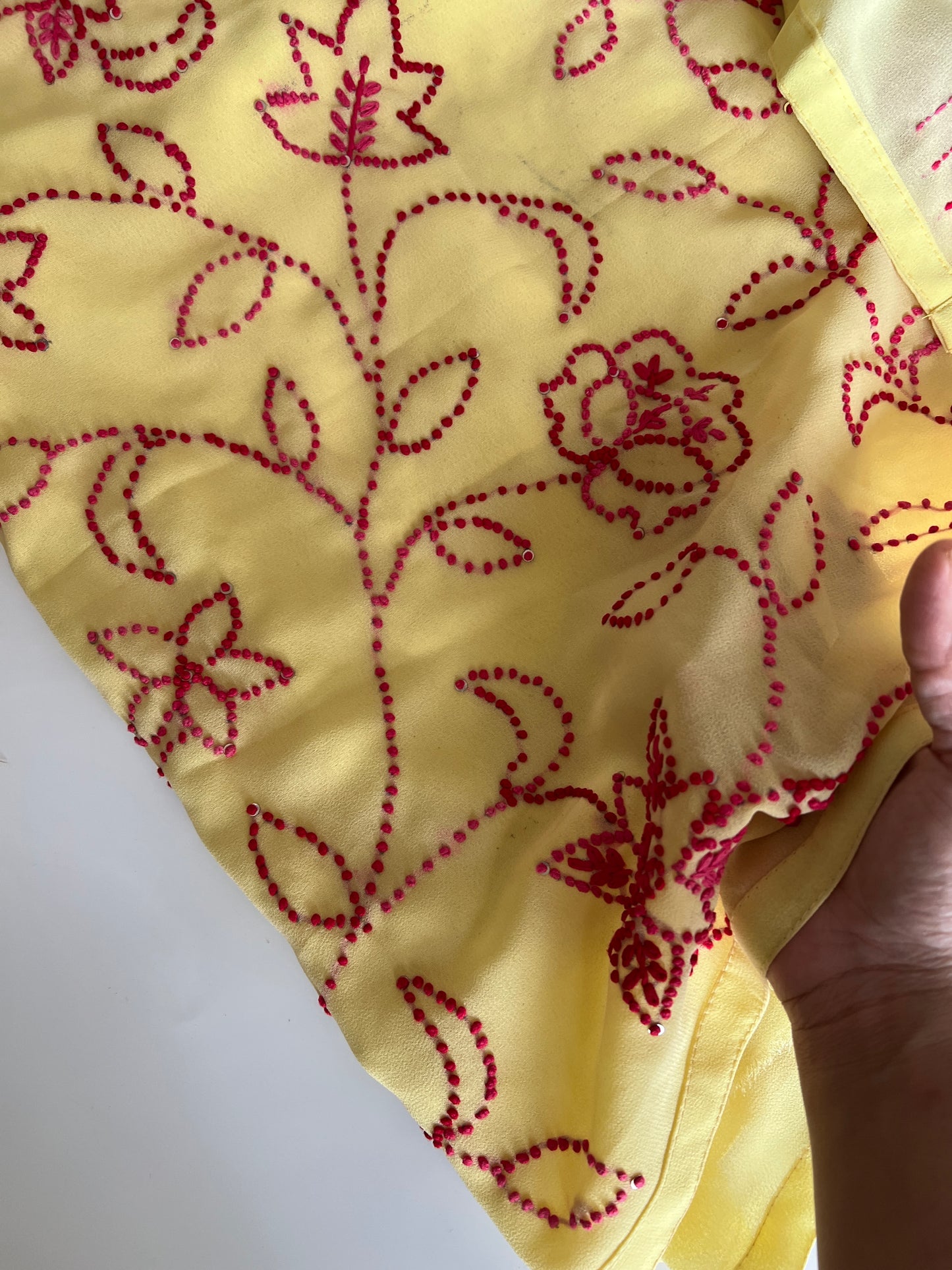 Yellow Georgette Knot Embroidery Unstitched suit set 3 pc