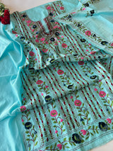 Sky blue Phulkari embroidery Unstitched suit material