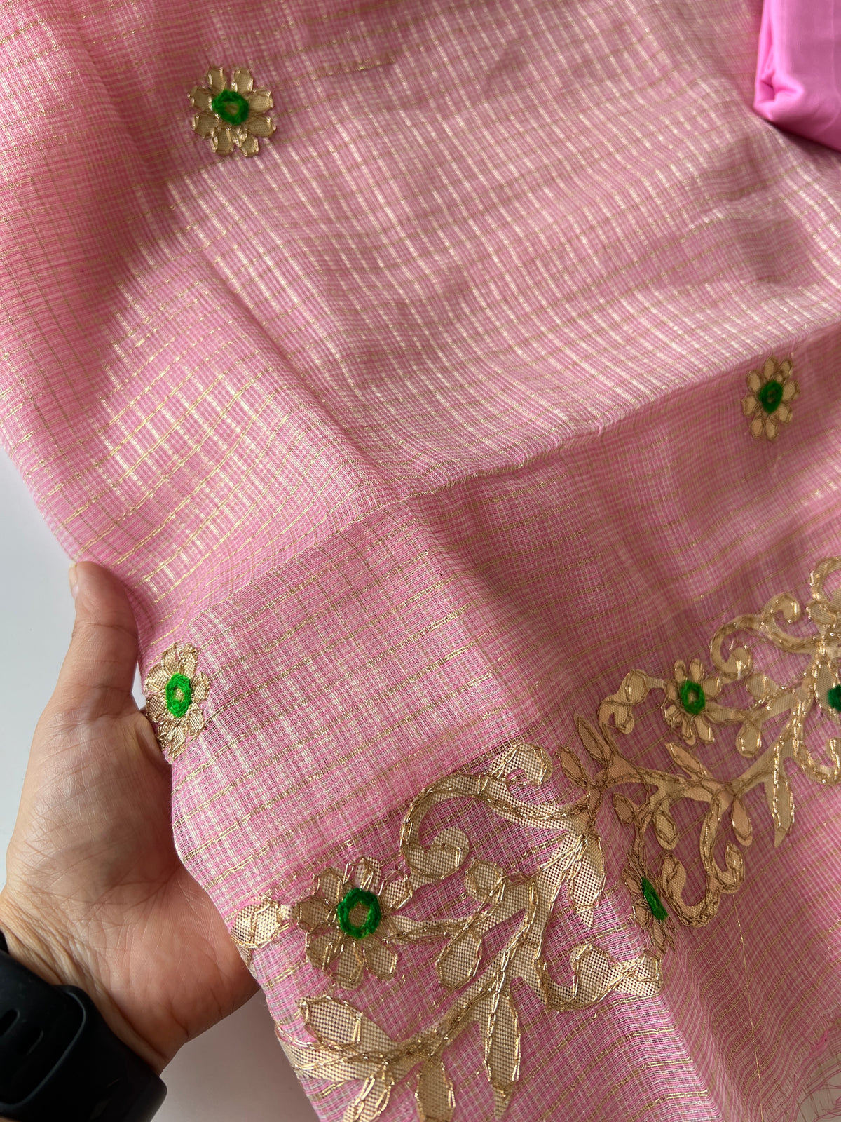 Pink Kotta with gotta embroidered kurta dupatta set Unstitched