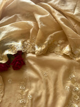 Yellow Mul Chanderi Thread embroidered Unstitched Suit