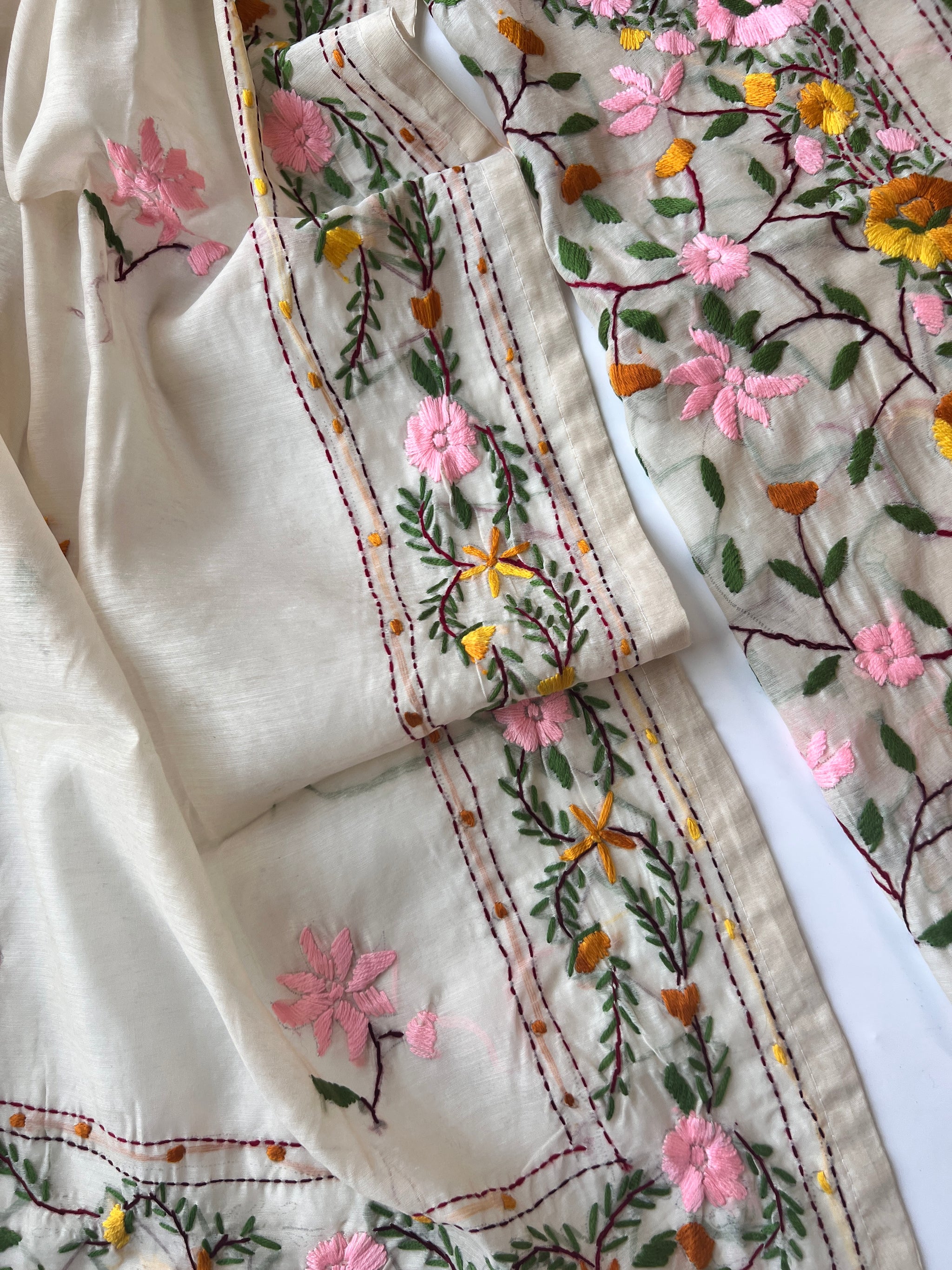 Chanderi Phulkari embroidery Unstitched suit material