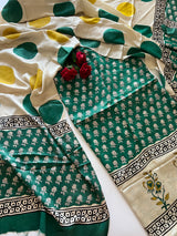 Green Original Handblock Ajrakh print on Modal fabric Unstitched suit set