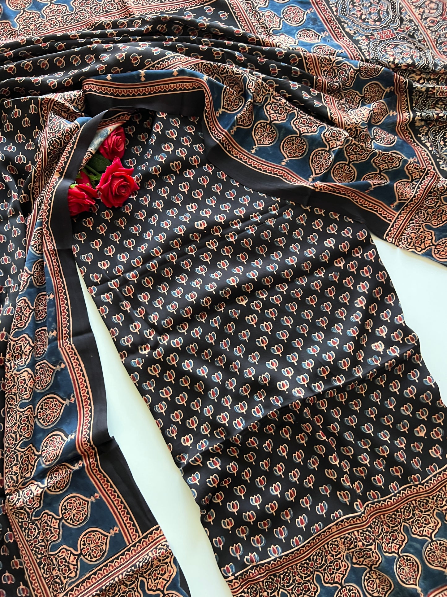 Black Original Handblock Ajrakh print 2 pc fabric Unstitched suit set