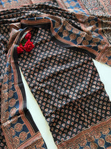 Black Original Handblock Ajrakh print 2 pc fabric Unstitched suit set