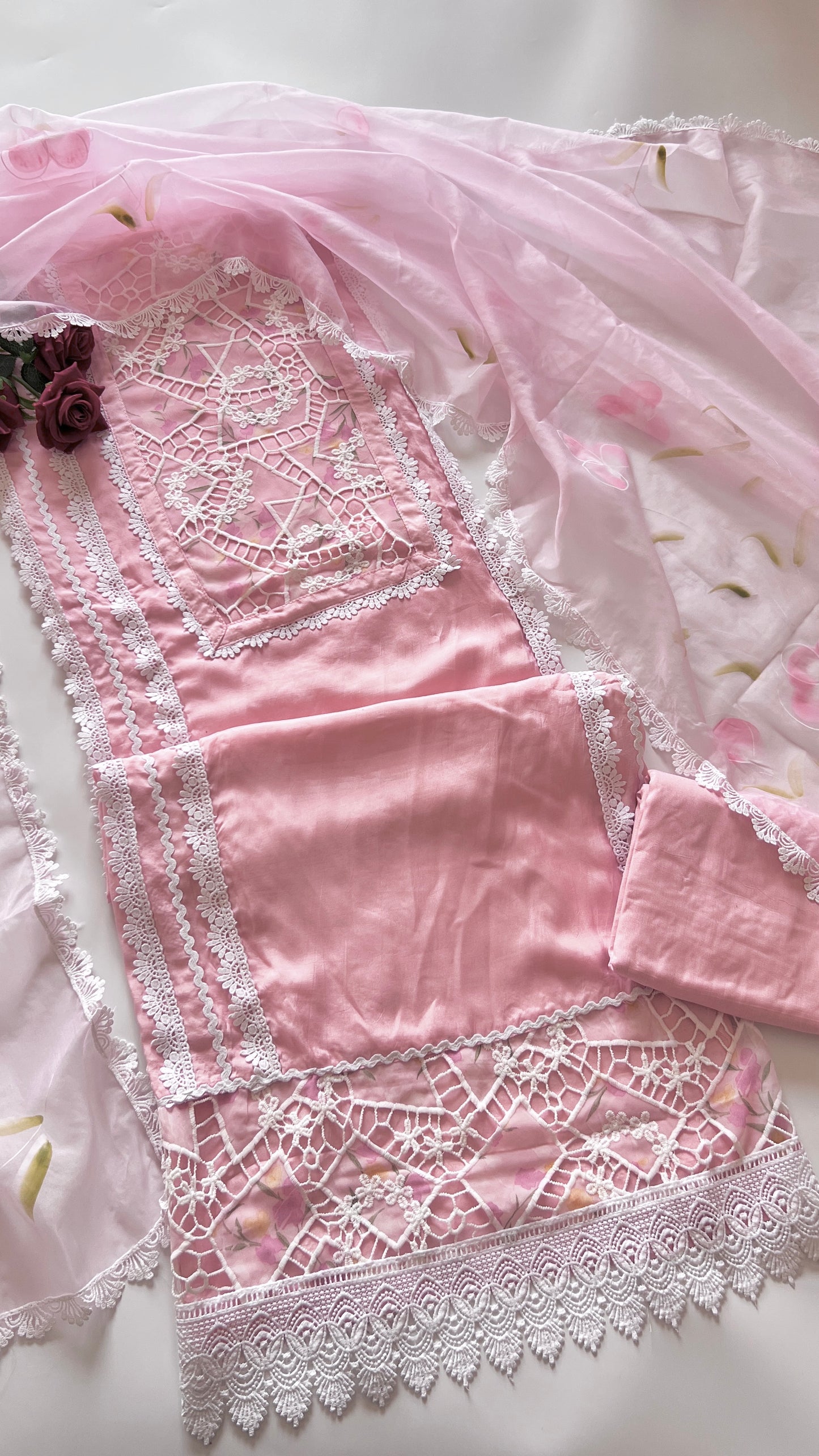 Pink Viscose Muslin dress material unstitched Suit set