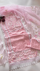 Pink Viscose Muslin dress material unstitched Suit set