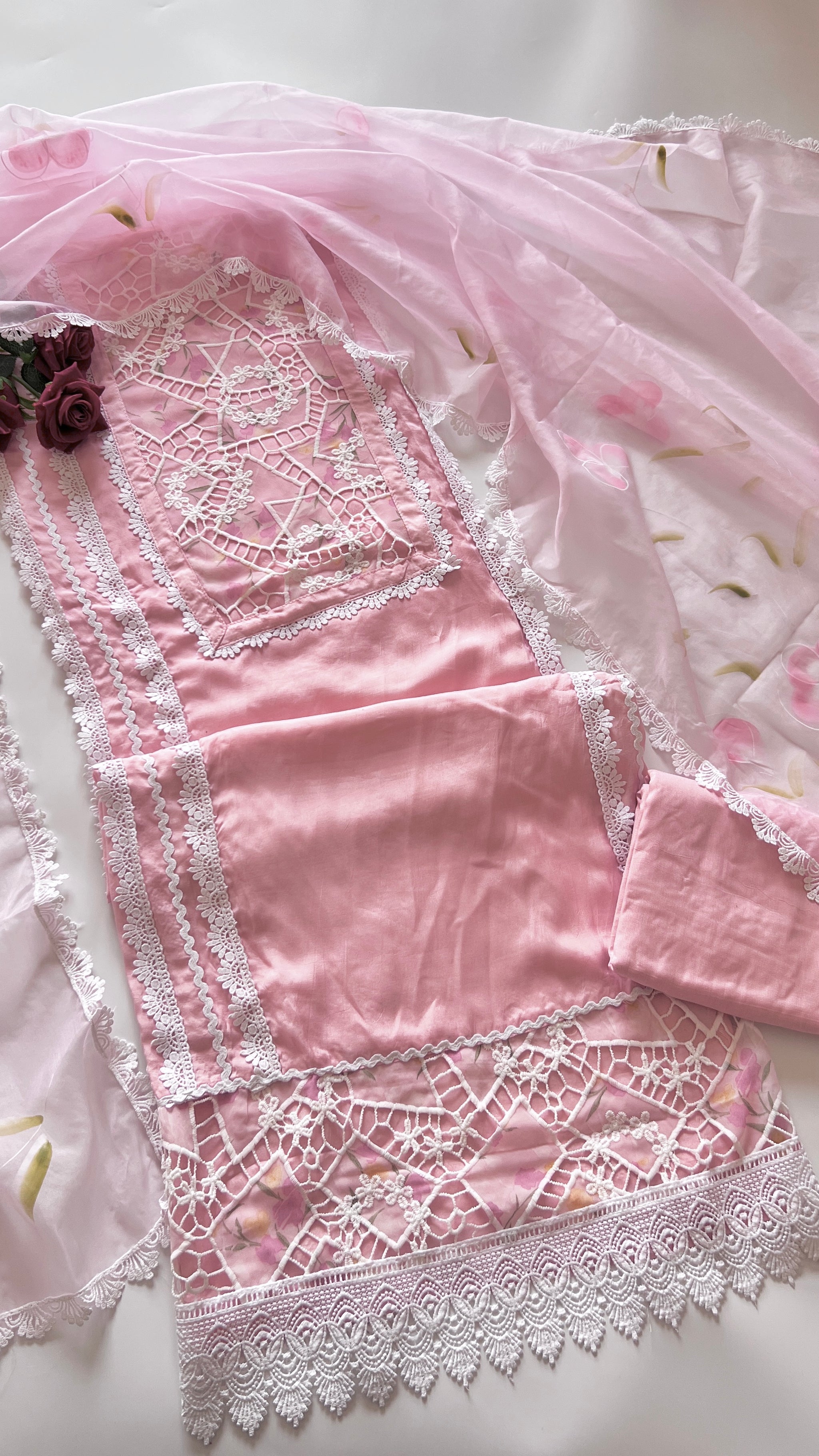 Pink Viscose Muslin dress material unstitched Suit set
