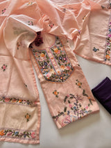 Peach Knot embroidery Unstitched suit material