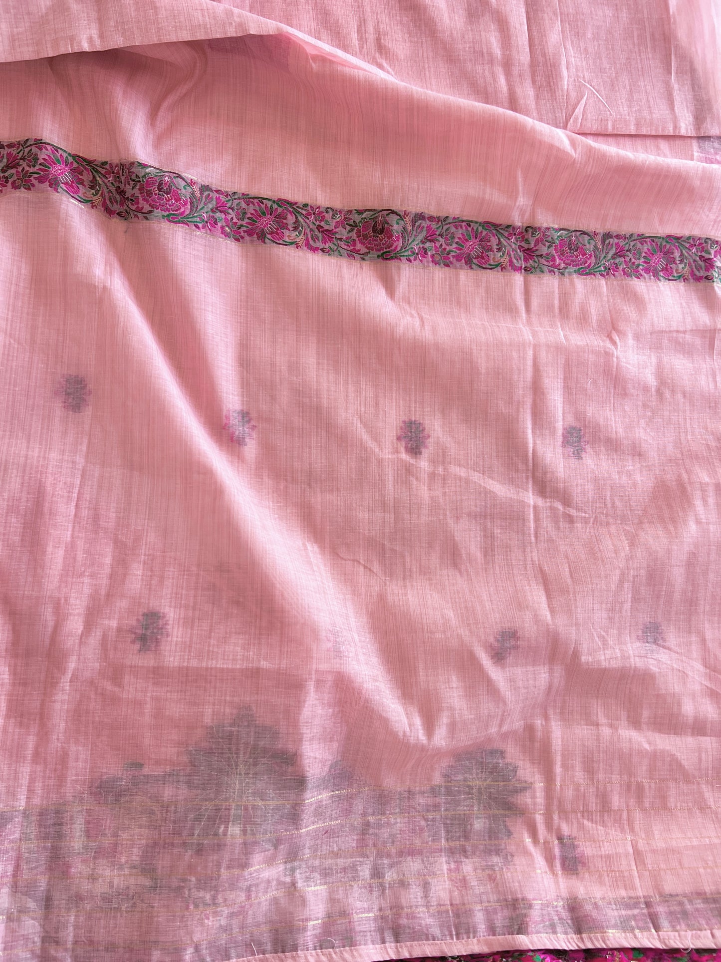 Pink Cotton Jamdani work dress material unstitched Suit set