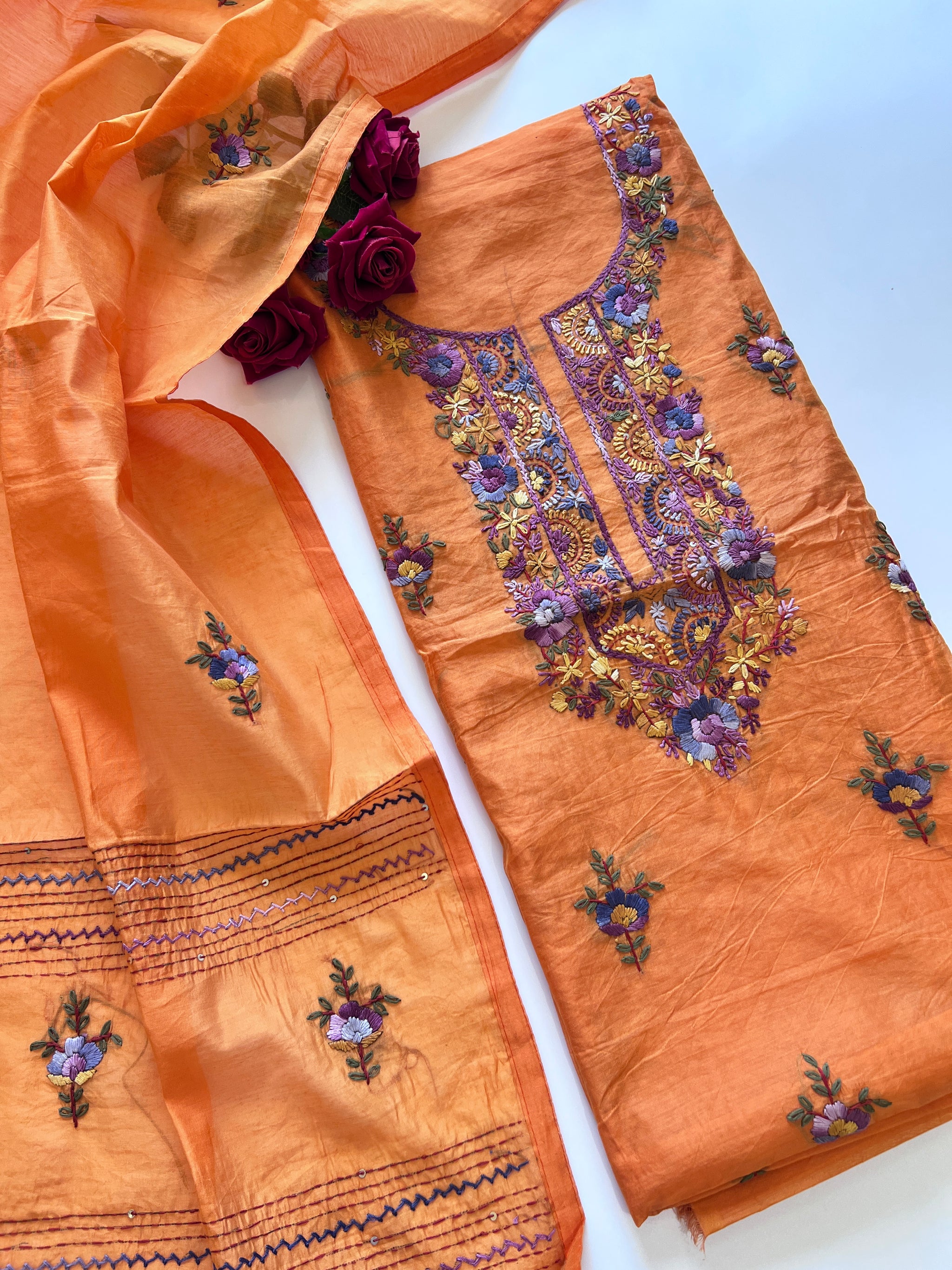 Knot embroidery Unstitched suit material 2 pc