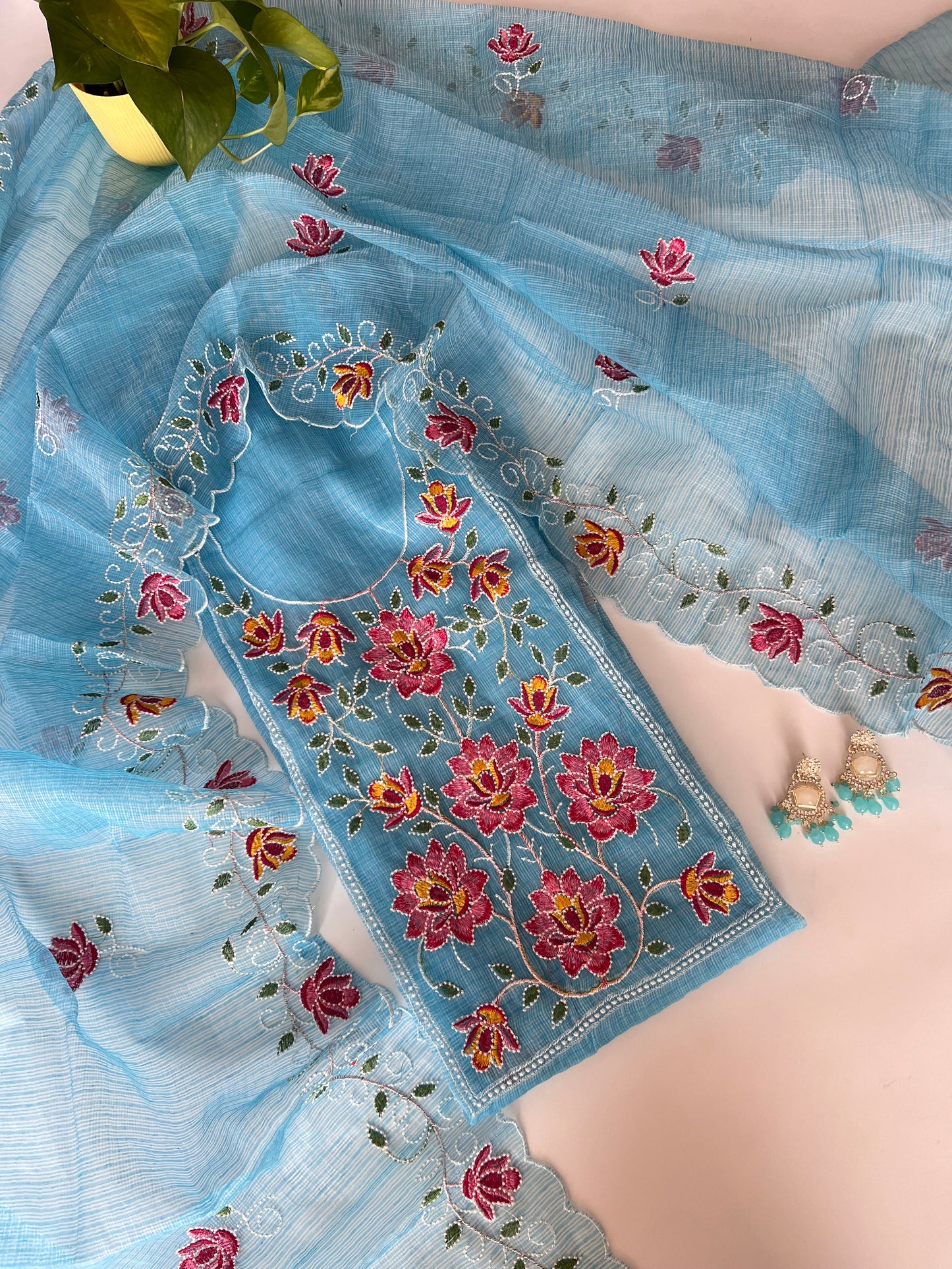 Blue Kotta embroidered kurta dupatta set Unstitched