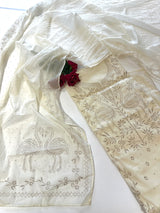 Off White Mul Chanderi dress material with mukaish -Flamingo