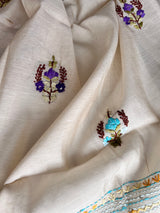 Cream bullion knot embroidery and paint Unstitched suit material