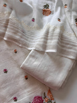 Pure Linen White embroidered premium unstitched dress material