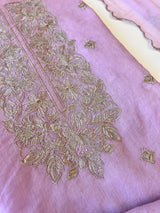 Pastel Purple Mul Chanderi Sequin embroidered Unstitched Suit