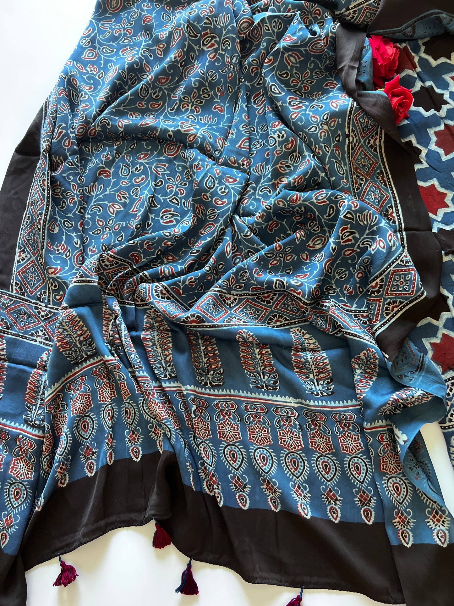 Blue Original Handblock Ajrakh print on Modal fabric Unstitched suit set