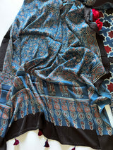 Blue Original Handblock Ajrakh print on Modal fabric Unstitched suit set