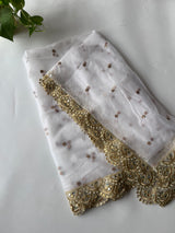 White Net dupatta with scallop border
