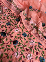 Peach Chanderi knot embroidery Unstitched suit material