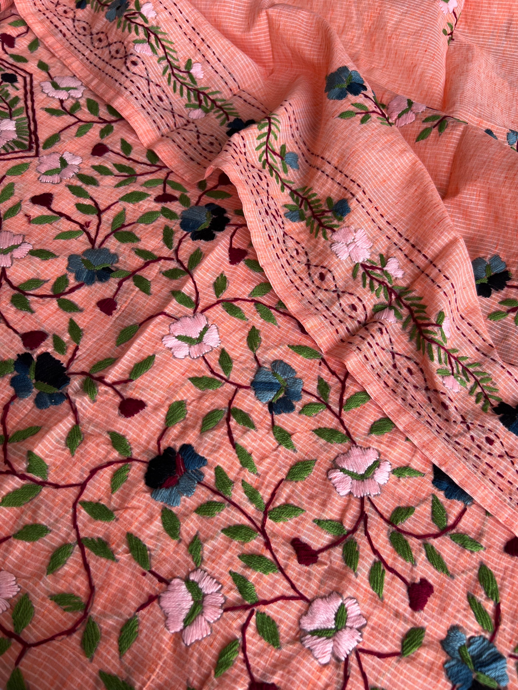 Peach Chanderi knot embroidery Unstitched suit material