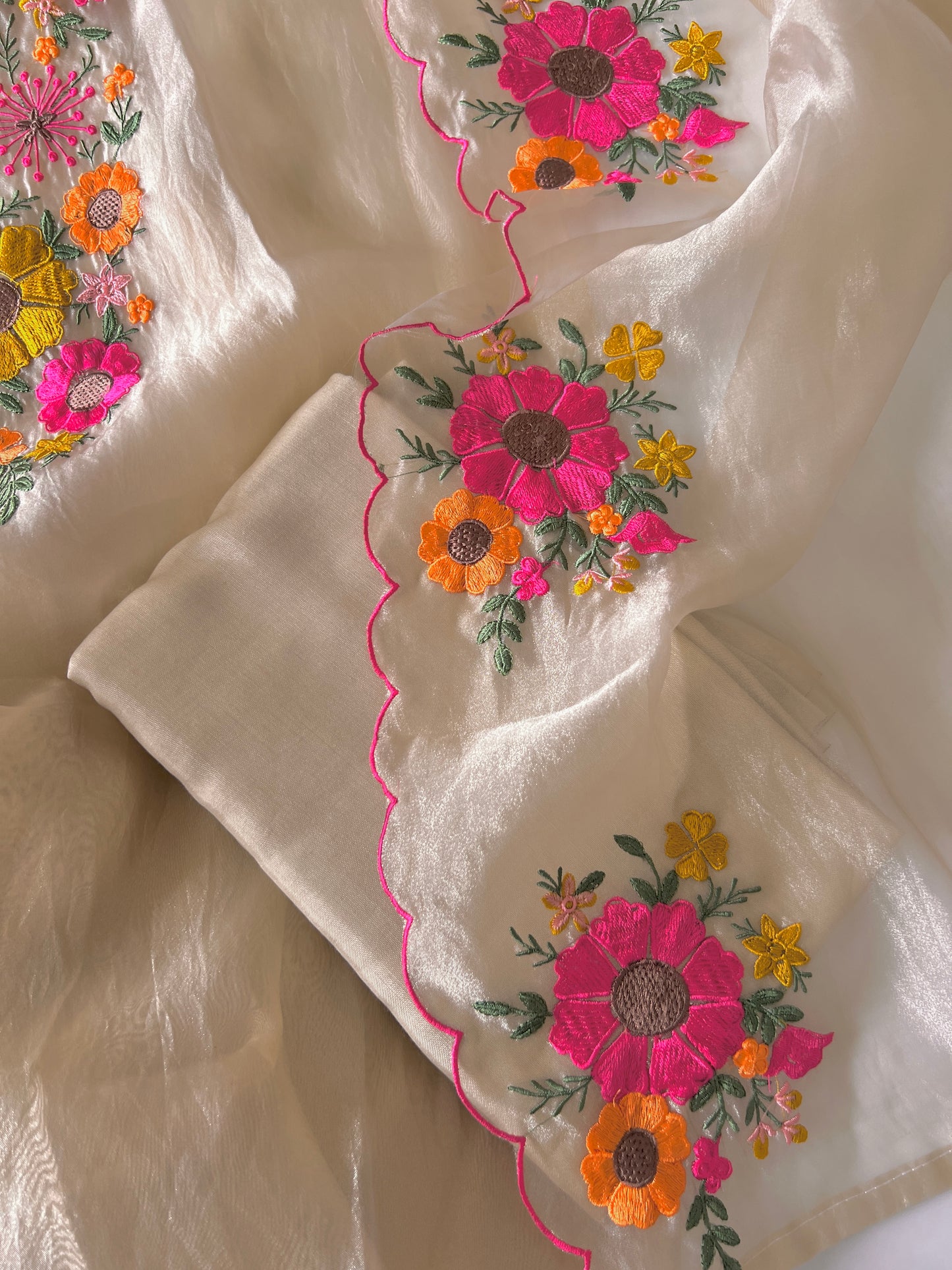 Sunflower Embroidery Crush Organza tissue Dress material
