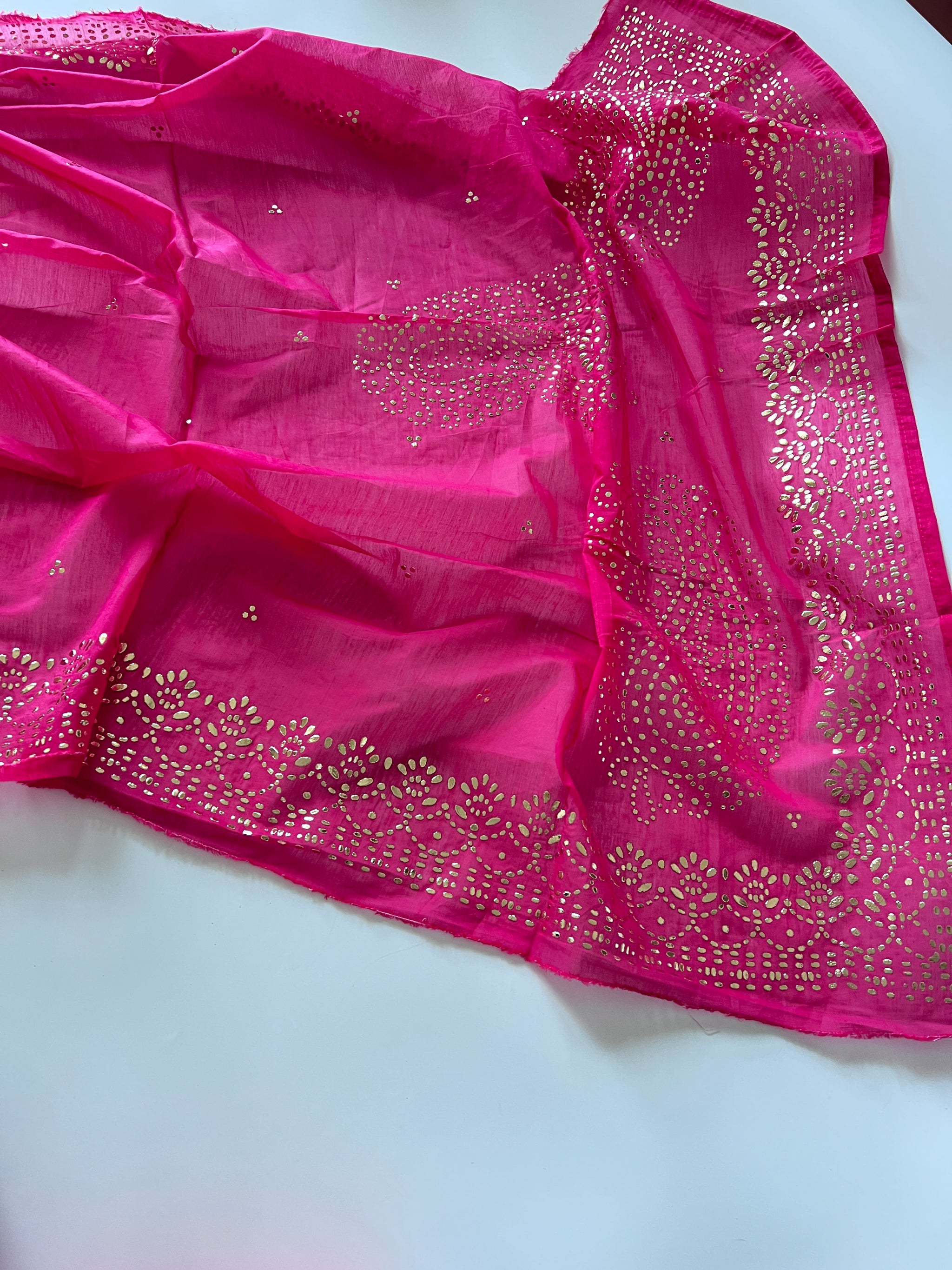 Pink Mul Chanderi dress material with mukaish -Paisley