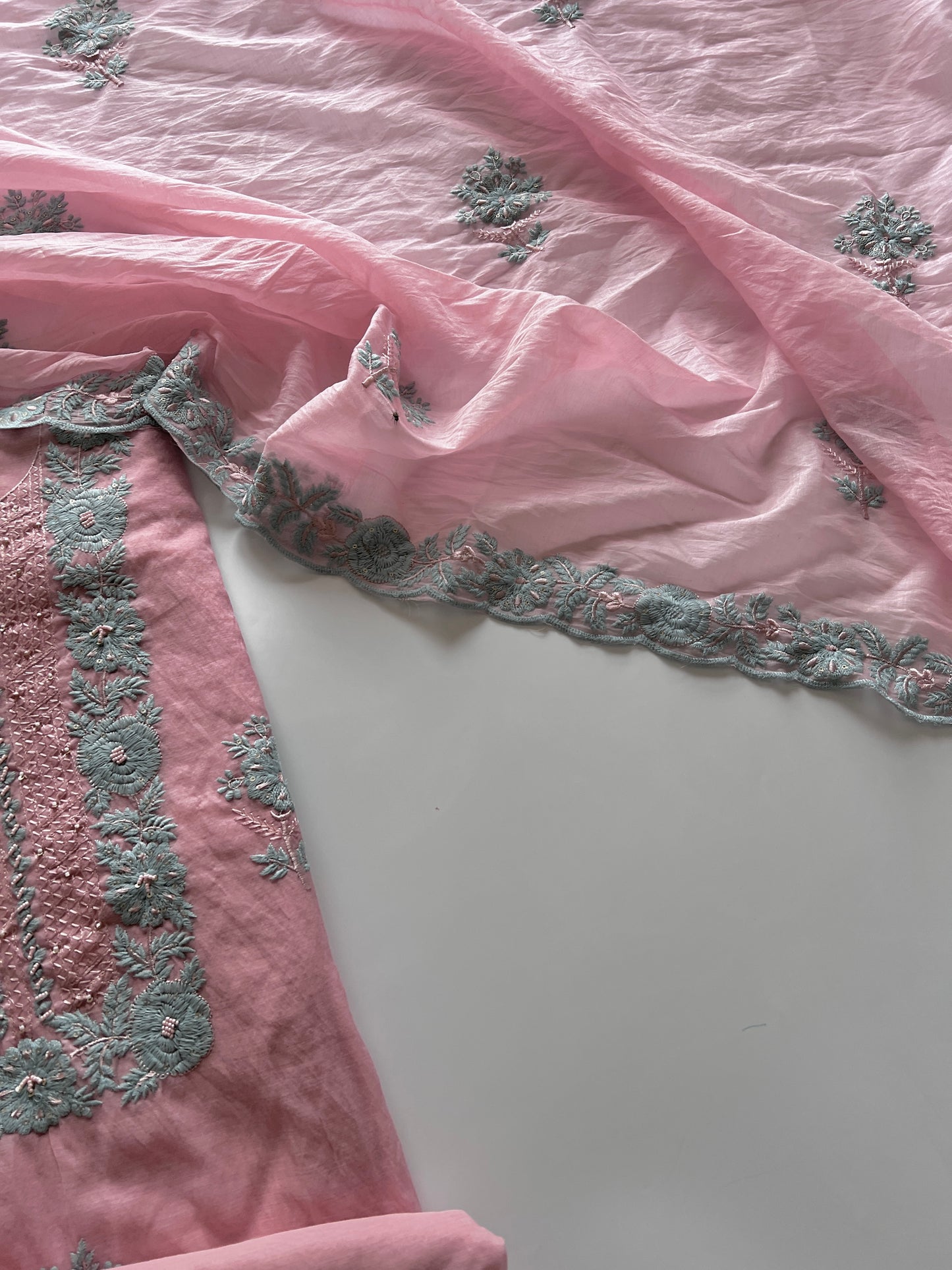 Pink Mul Chanderi embroidered Unstitched Suit