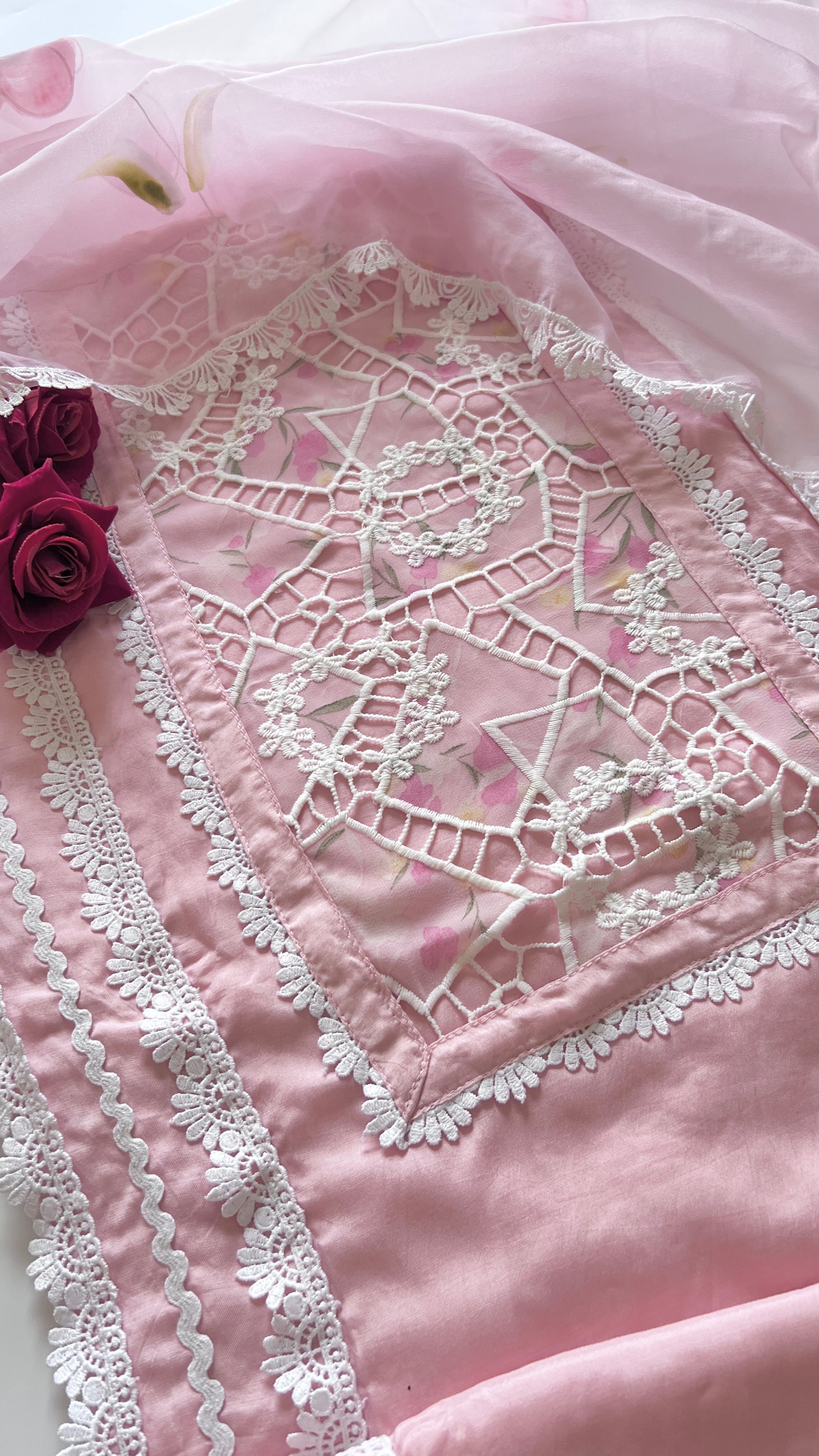 Pink Viscose Muslin dress material unstitched Suit set