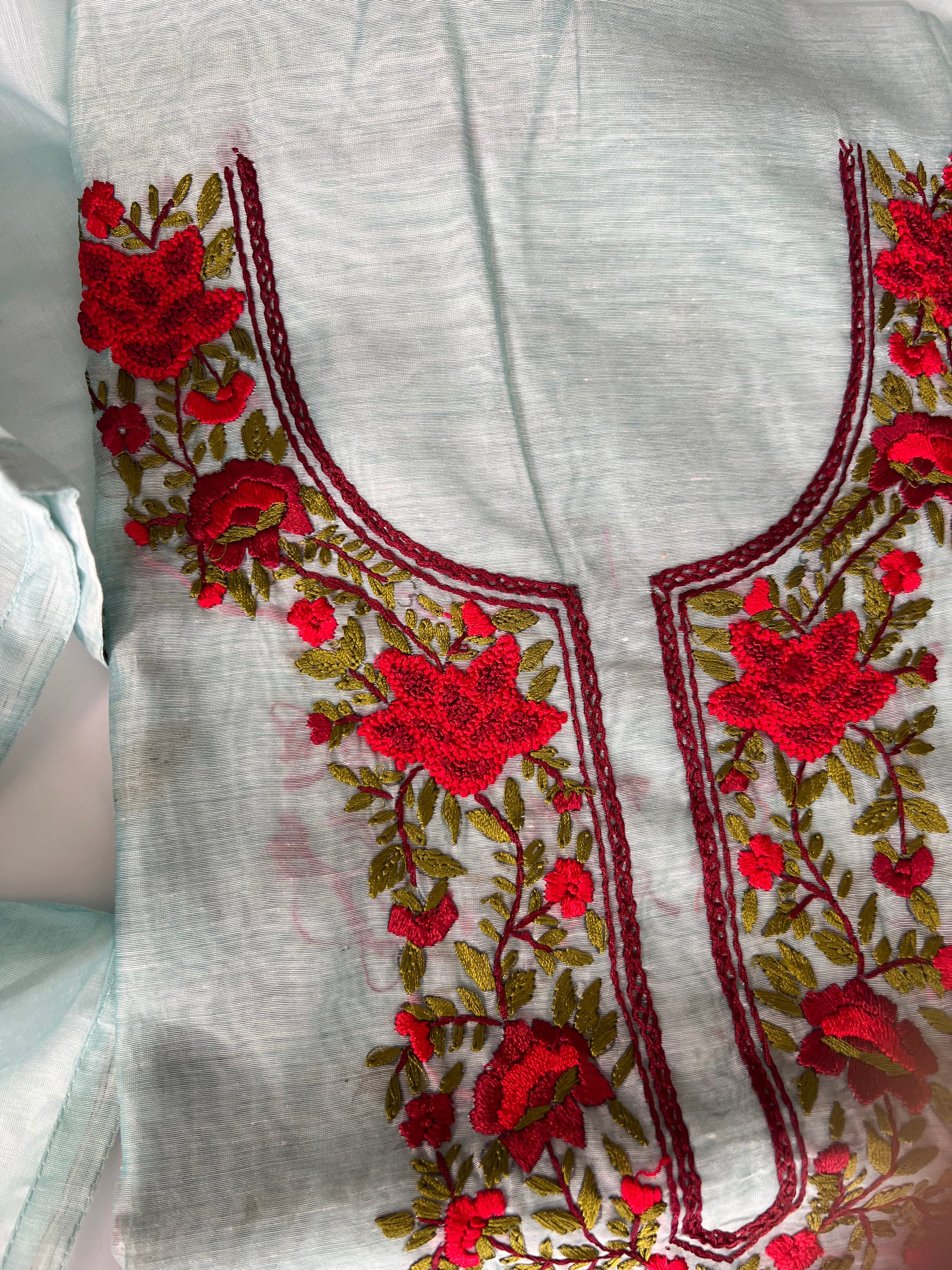 Chanderi knot embroidery Unstitched suit material