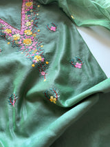 Green Knot embroidery Unstitched suit material 2 pc
